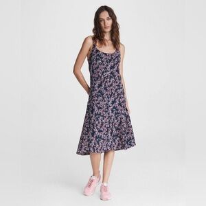 Rag & Bone purple navy Eva floral silk midi sleeveless slip dress size 4